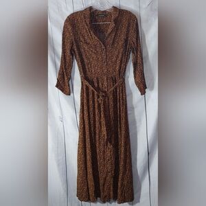 Monoprix Maxi Orange Floral Prairie Button Front Belted Dress